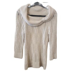 White House Black market cream/gold cowlneck cable knit tunic sweater wo…